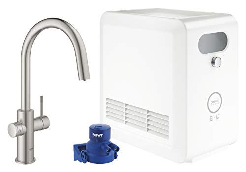 GROHE Blue Professional 31325DC2 C-uitloopset, met bluetooth en wifi, supersteel, uittrekbare mousseuruitloop
