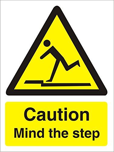 Stewart Superior Seco Caution Mind The Step Sign - 200mm x 300mm - Self-Adhesive Vinyl