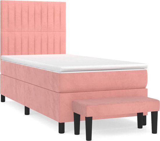 vidaXL Boxspring met matras fluweel roze 90x190 cm