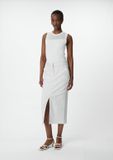 Comma - Elastische midirok van denim met split aan de voorkant - Wit