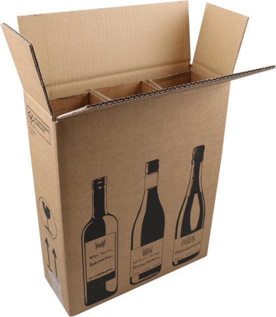 SendProof® Wijnverzenddoos | 3 flessen | bruin/zwart | 10 stuks