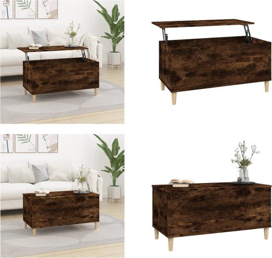 vidaXL Salontafel 90x44,5x45 cm bewerkt hout gerookt eikenkleurig