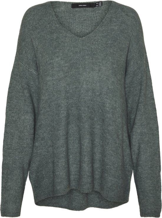 VERO MODA VMCREWLEFILE LS V-NECK BLOUSE NOOS Women's Sweater - Size S - Balsam Green