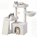 Feandrea Krabpaal, Kattenboom met Sisal Krabplank, 60 x 40 x 85,8 cm | Kattenhuis, Hangmat en 2 Pluche Kattenmanden, voor Kittens en Oudere Katten, Crème Wit, CLAWFY Collectie PCT013W101