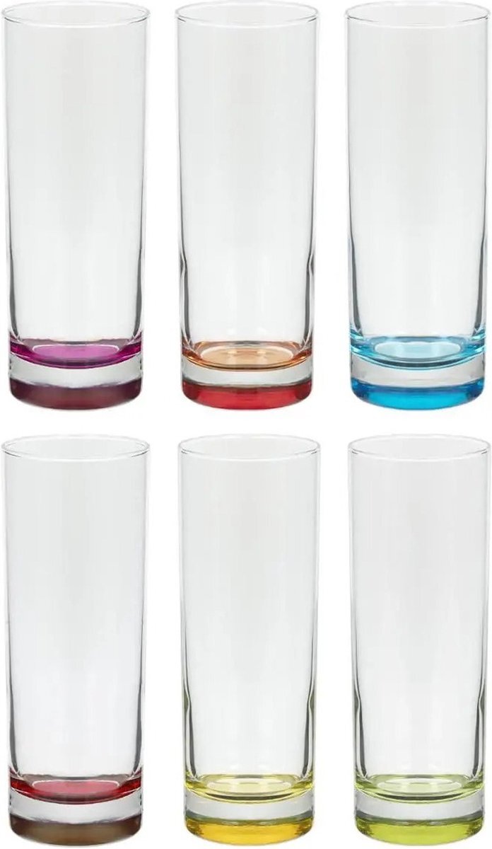 Secret de Gourmet Set van 6x stuks longdrink glazen Colori 310 ml van glas - Drinkglazen - Waterglazen