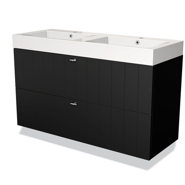 Maxaro Badkamermeubel 120cm Modulo Mat Zwart 2 lades Lamel Wastafel Mineraalmarmer