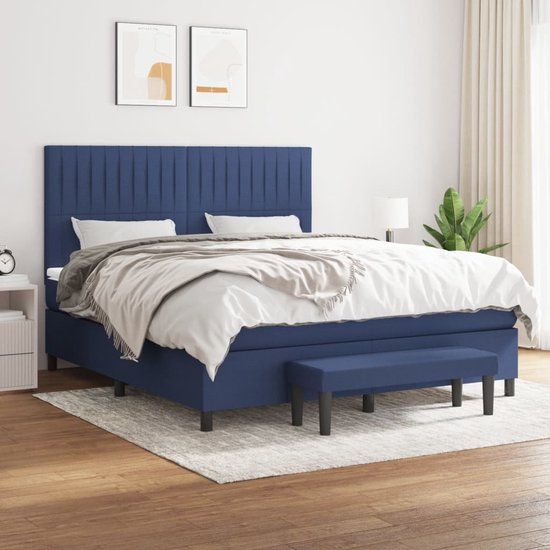 vidaXL Boxspring met matras stof blauw 180x200 cm