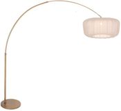 Steinhauer Booglamp Vela Lino 4673BR brons met beige-crème textiel kap 60 cm diameter, hoogte 210-240 cm, verstelbaar