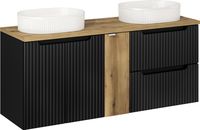 Nova Ensemble de salle de bain de 140 cm avec meuble noir et plateau en chêne