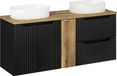 Nova Ensemble de salle de bain de 140 cm avec meuble noir et plateau en chêne