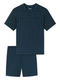 SCHIESSER Pyjama kort Heren donkerblauw Gestreept Katoen