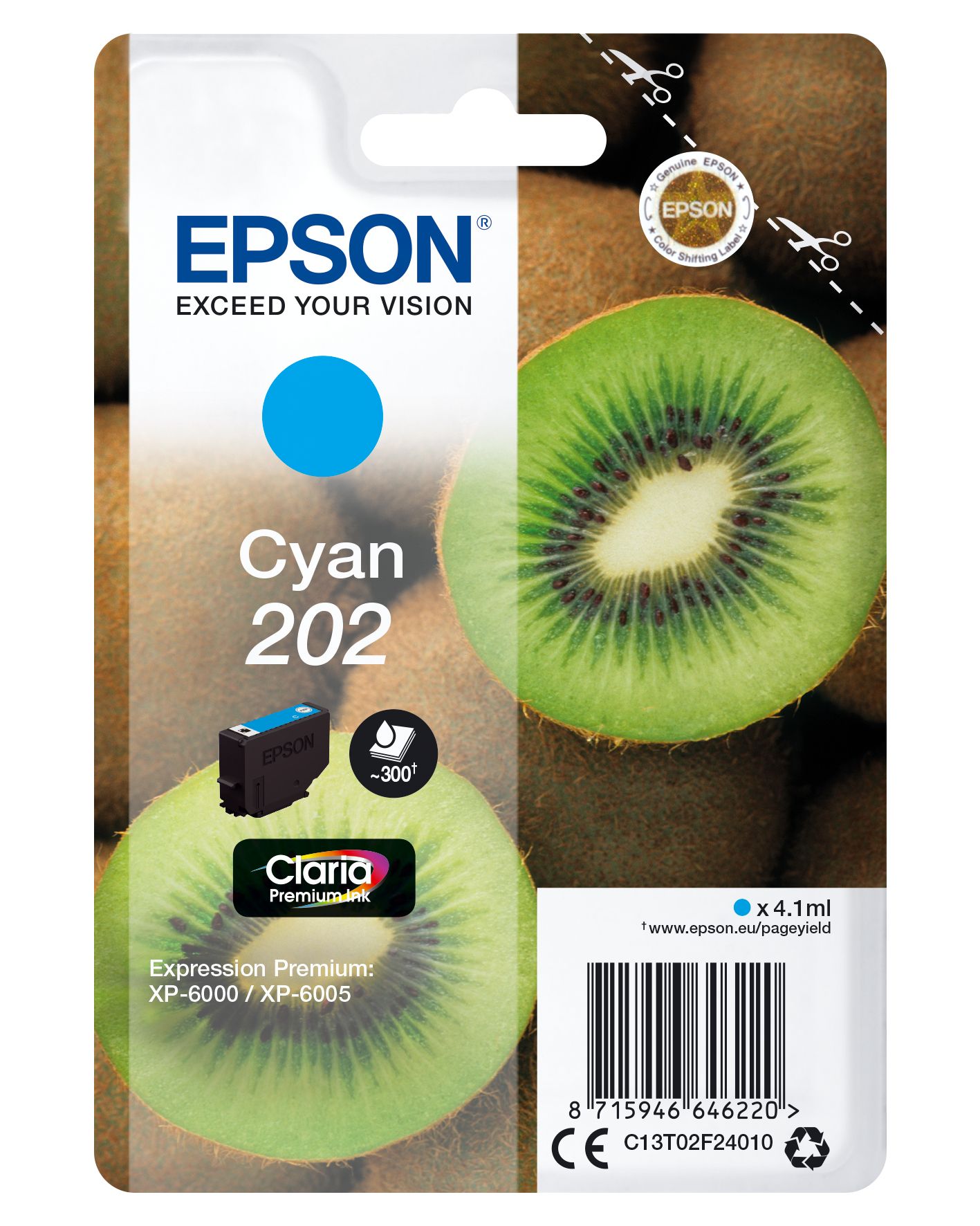 Epson 202 Claria Premium Cyan Ink Cartridge - Single Pack