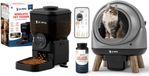 JC Pets Zelfreinigende Automatische Kattenbak met Automatisch Voederbak - Slimme Elektrische Kattenbak XXL 65L – Incl. Uitloopmat & Geurverdrijver - Veiligheidssensoren - Voerbak kat dispenser 6,5L met Camera - Geschikt voor Meerdere Katten - Met app