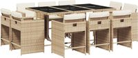 vidaXL 11-delige Tuinset met Kussens, Poly Rattan, Beige
