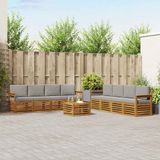 vidaXL - Bank loungeset - 8 zitplekken - Naturel en lichtgrijs - Acacia hout