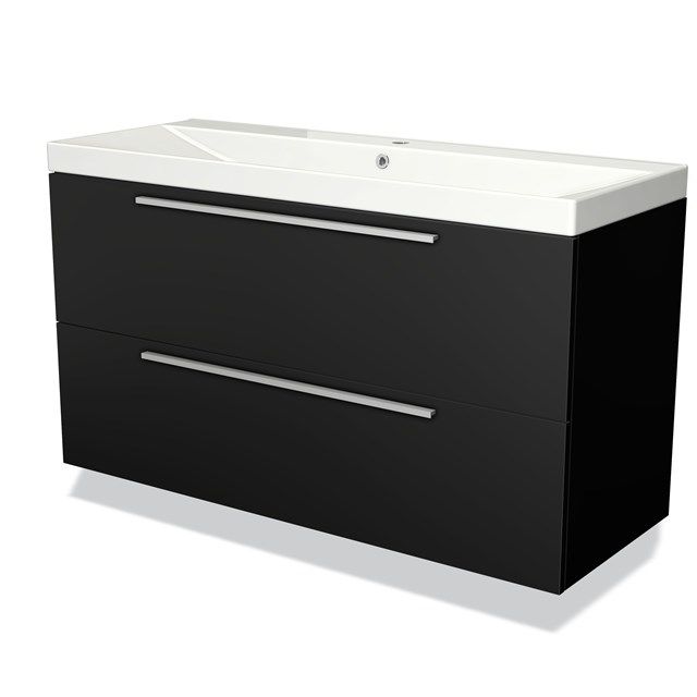 Maxaro Badkamermeubel 120cm Modulo Mat Zwart 2 Lades Vlak Wastafel Keramiek