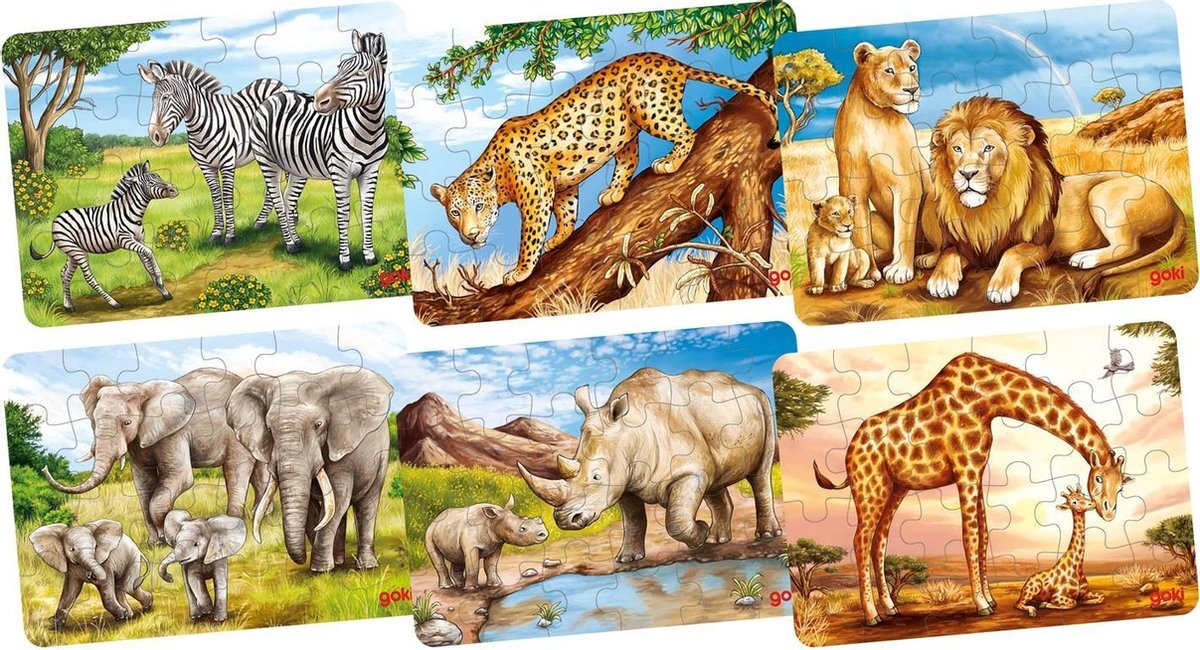 Goki Houten Mini Puzzel - Wilde Dieren