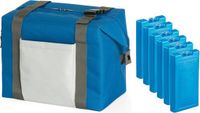 Merkloos Strand/picknick isolatie koeltas blauw 15 liter/38 x 33 x 18 cm met 6x stuks koelelementen van 500 gram