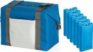 Merkloos Strand/picknick isolatie koeltas blauw 15 liter/38 x 33 x 18 cm met 6x stuks koelelementen van 500 gram