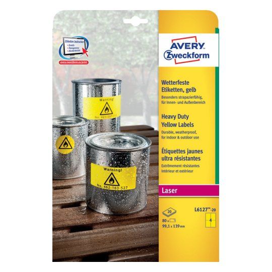 Avery L6127-20 - Etiketten - geel - polyester - laser-technologie