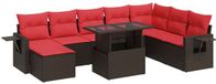 vidaXL 9-delige Loungeset met kussens, polyrattan, acacia, bruin