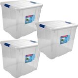 Merkloos Hega Hogar Opbergbox - 3x - met deksel - 42 x 35 x 35 cm - 35 Liter - Transparant