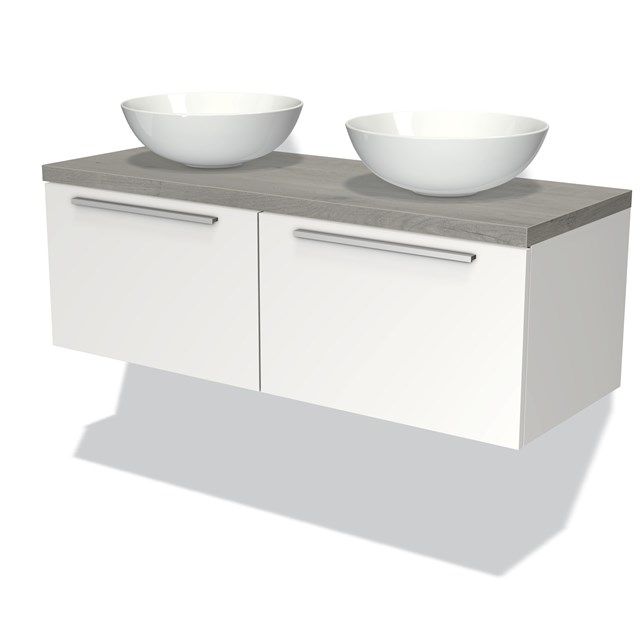 Maxaro Badkamermeubel Modulo Plato 120cm Mat Wit 2 Lades Vlak Grijs Eiken