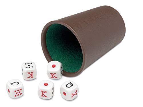 Cayro 16 mm Vilt Gevoerde Dicecup en 5 Dobbelstenen Poker