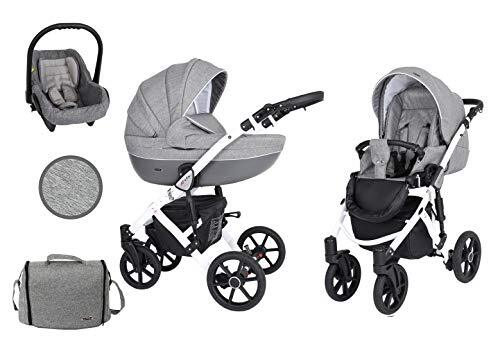 Lux4Kids Kinderwagen 3in1 2in1 Isofix kinderwagen set + accessoires Kleurselectie Mila Black van ChillyKids Jeans Grey White 08 3in1 (inclusief autostoeltje)