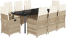 vidaXL 9-delige tuinset met kussens, beige, van polyrotan