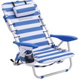 Songmics Chaise de plage – Pliable avec coussin – 63 x 68 x 75 cm – Bleu et blanc rayé