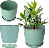Merkloos / Sans marque KADAX Ronde kunststof bloempot met onderschotel - diameter 30 cm, mint