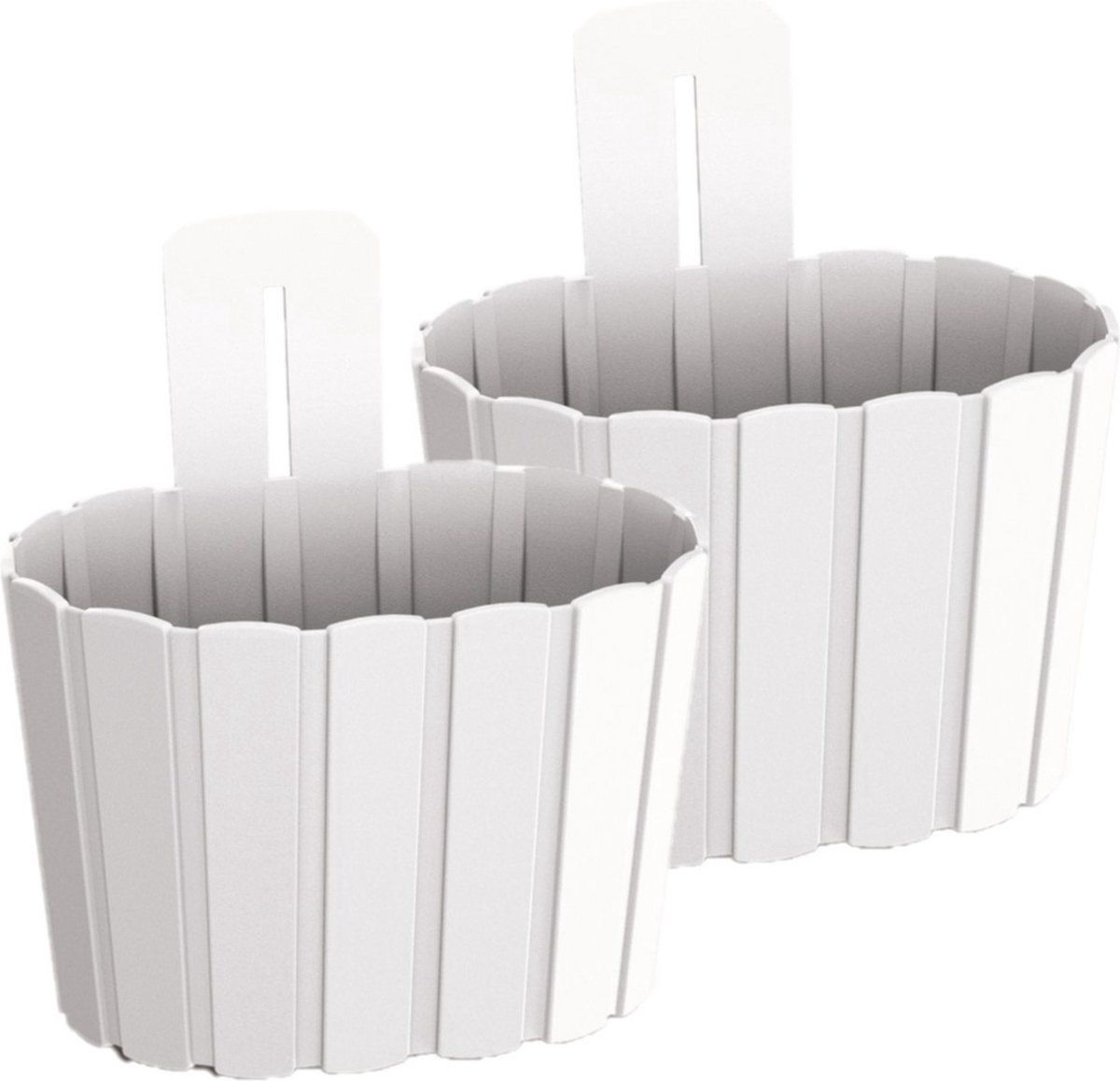 Prosperplast Wood-look Muur/Wand/Schutting Plantenpot - Set van 4 - Ø20cm - Parel Wit