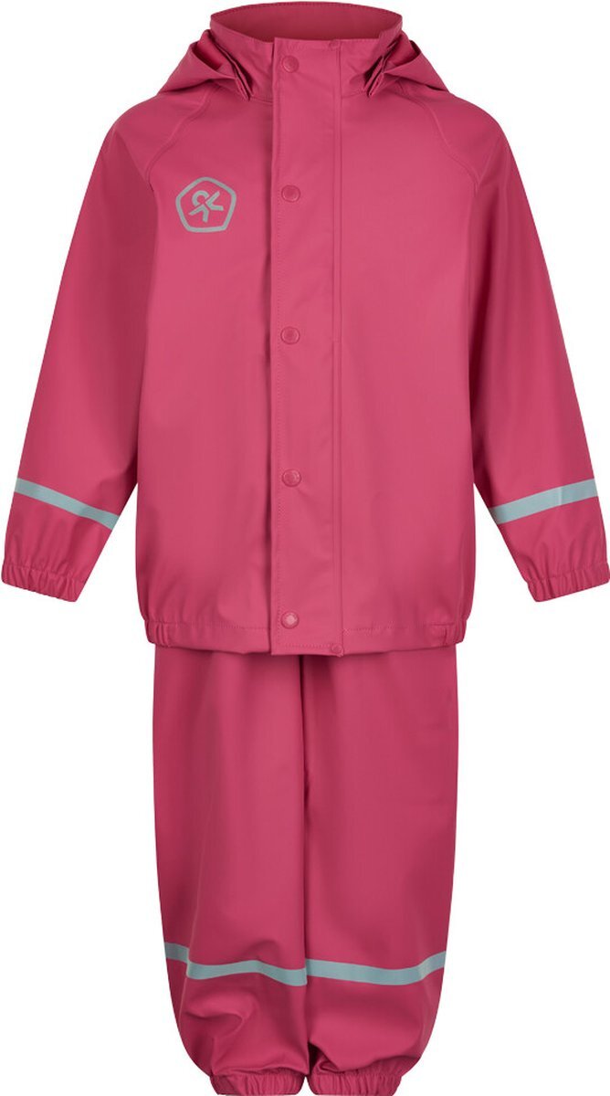 Color Kids - Regenpak set met bretels voor kinderen - Fel roze - maat 86cm