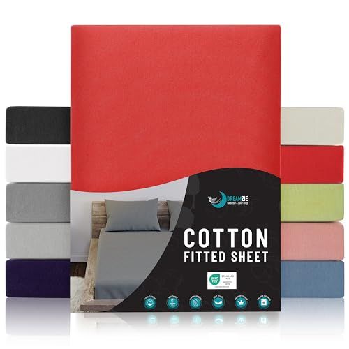 Jersey Dreamzie Jersey Katoenen Hoeslakens Rood - Matras 160 x 200 x 27 cm - OEKO TEX Gecertificeerd
