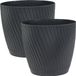 Form Plastic Pot de fleurs Waves - 2x - plastique - anthracite - D15 x H14 cm - avec soucoupe - rond