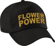 Bellatio Decorations Flower power pet zwart met gouden letters - volwassenen - Toppers