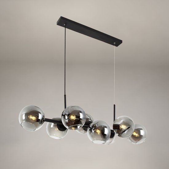 Rilimo - Hanglamp - Industrieel - Zwart - Smoke Glas - 8x E27