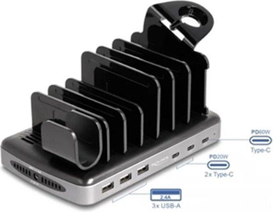 DeLOCK USB Charging Station met 3 x USB Type-C PD + 3 x U