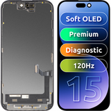MP Touchscreen Display compatibel met Apple iPhone 15, met Frame, Premium Soft OLED FHD Diagnostic Versie, Zwart
