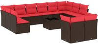 vidaXL 13-delige tuinbankset met kussens, bruin, polyrotan