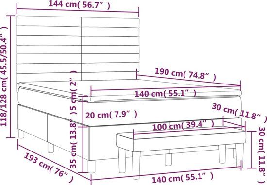 vidaXL Boxspring met matras stof donkerbruin 140x190 cm