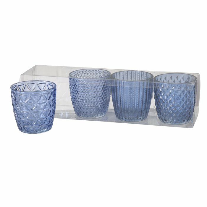 Boltze Marilu Kandelaar - Blauw - Glas - Set van 4