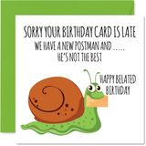 Grappige Stuff4 Grappige verjaardagskaarten – Snail Mail – Late Birthday-kaart voor moeder, vader, broer, zus, 145 mm x 145 mm Greeting Cards, Joke Humor 30e 40e 50e dagkaarten, meerkleurig