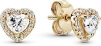 Pandora Timeless Elevated Heart gouden oorknopjes met heldere zirkoniasteentjes