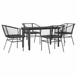 vidaXL 5-delige tuinset met kussens, zwart, polyrotan, glas
