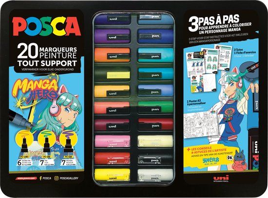 Posca verfmarker koffer Manga Hero 20 stuks creatieve set