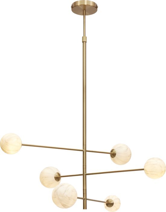 It's about Romi Hanglamp Carrara - Goud/Wit - 100x100x95cm - 6L - Modern,Luxe - Hanglampen Eetkamer, Slaapkamer, Woonkamer