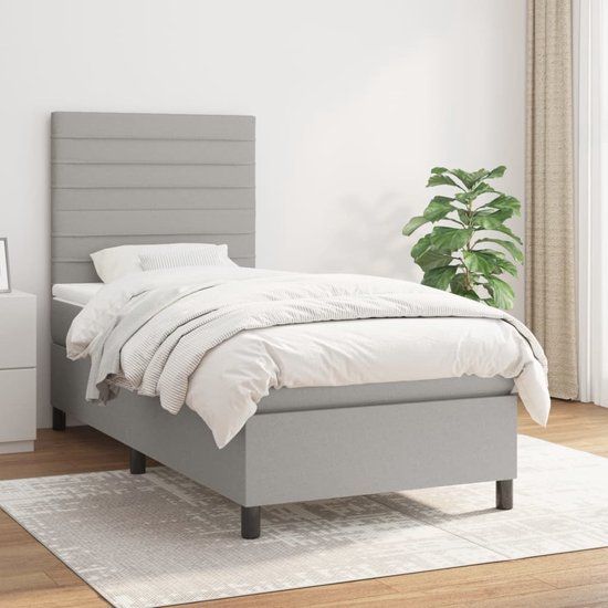 vidaXL Boxspring met matras stof lichtgrijs 90x200 cm