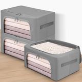 Zhufas lot de 3 sacs de rangement 24L avec cadre en métal, boîtes de rangement pliables empilables avec couvercle, organisateur de placard pour couettes, vêtements, couvertures et T-shirts (gris)